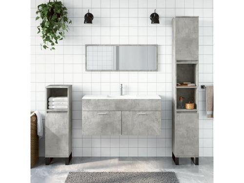 Bathroom cabinet with engineered wood concrete grey mirror 27529MANI