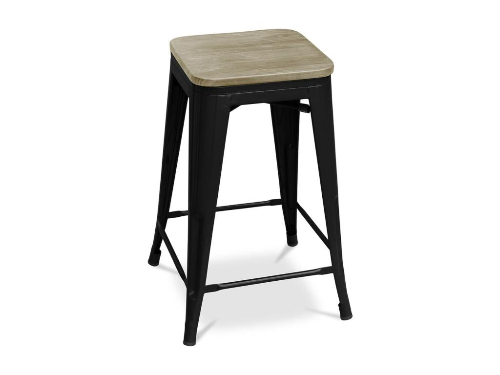 Artanzy 76cm Industrial High Stool in Polished Steel with Natural Solid Wood Seat - Yellow 68932LSBO