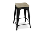 Artanzy 76cm Industrial High Stool in Polished Steel with Natural Solid Wood Seat - Yellow 68932LSBO