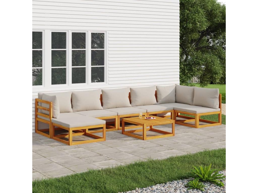 8-piece garden furniture set with light grey cushions, solid wood 46694WOJA