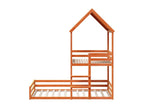 Bunk bed with brown waxed roof, 90x190cm, solid pine wood, 03784MEZN