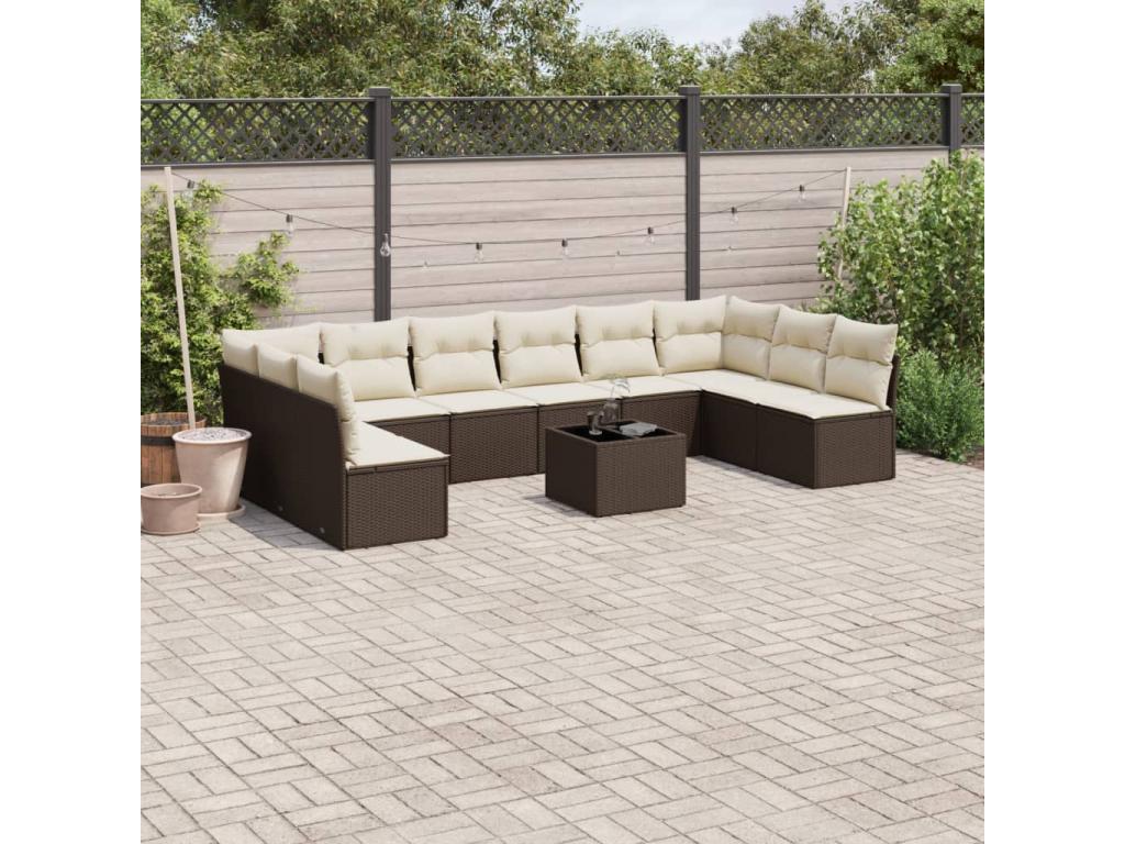 11-piece brown resin wicker garden furniture set with cushions 05104DGAC